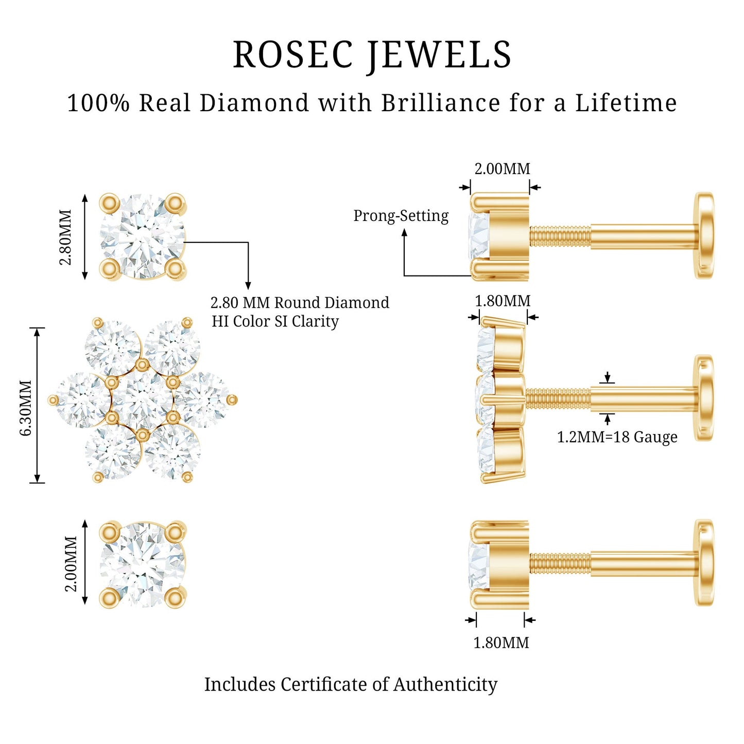 Certified Diamond Flower Helix Earring Set of 3