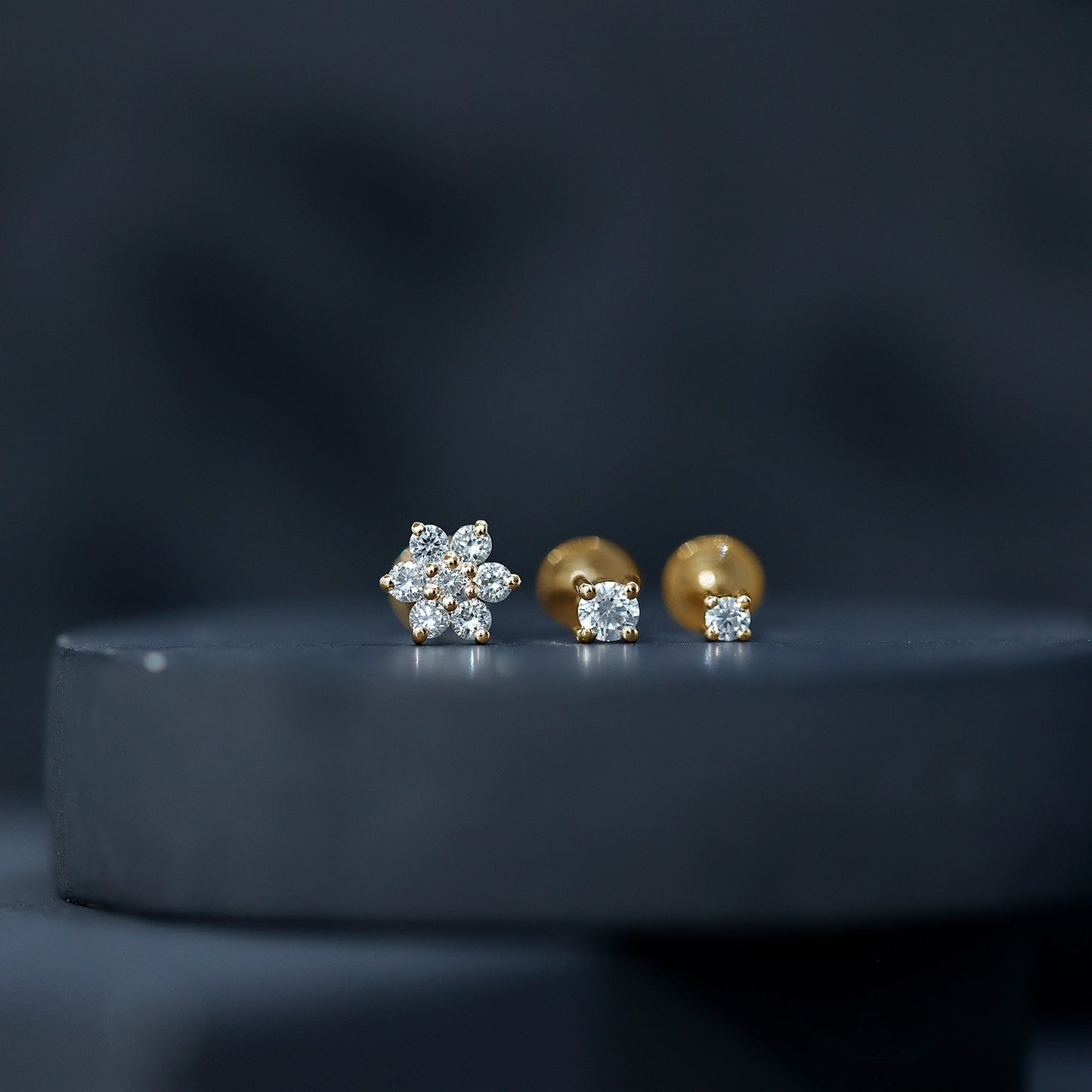 Certified Diamond Flower Helix Earring Set of 3