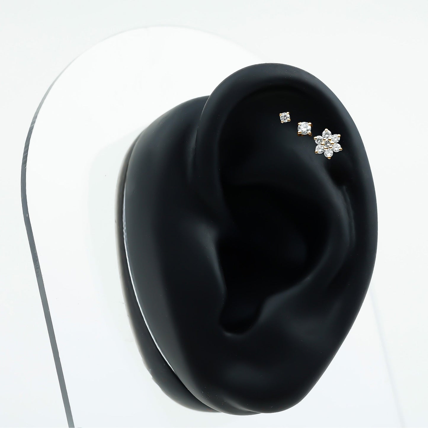 Certified Diamond Flower Helix Earring Set of 3