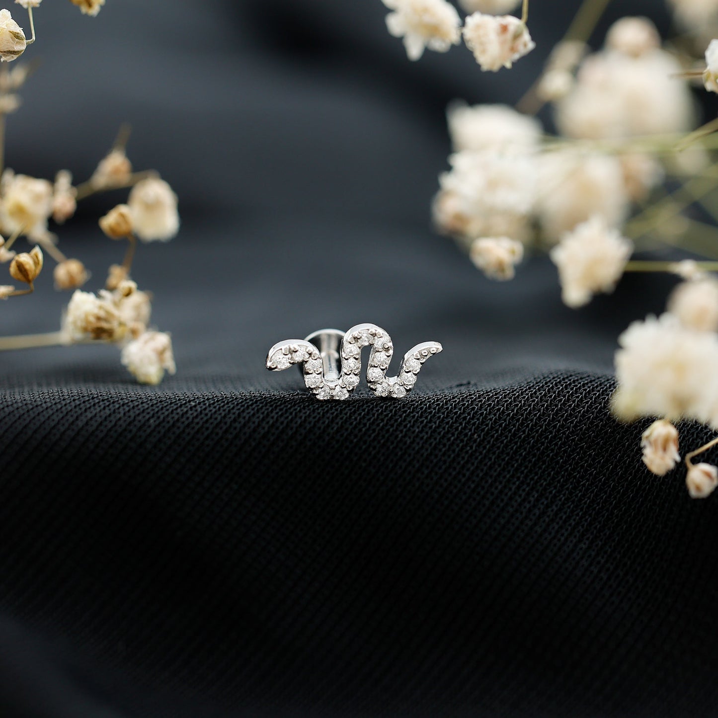 Certified Diamond Snake Earring for Cartilage Piercing