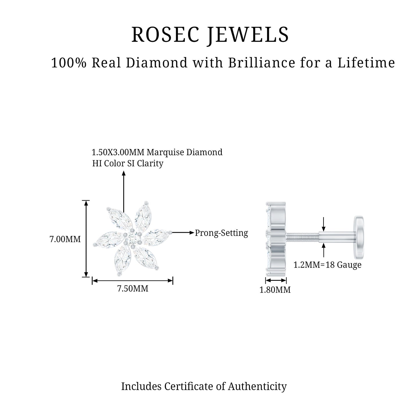 Sparkling Marquise Diamond Flower Helix Earring