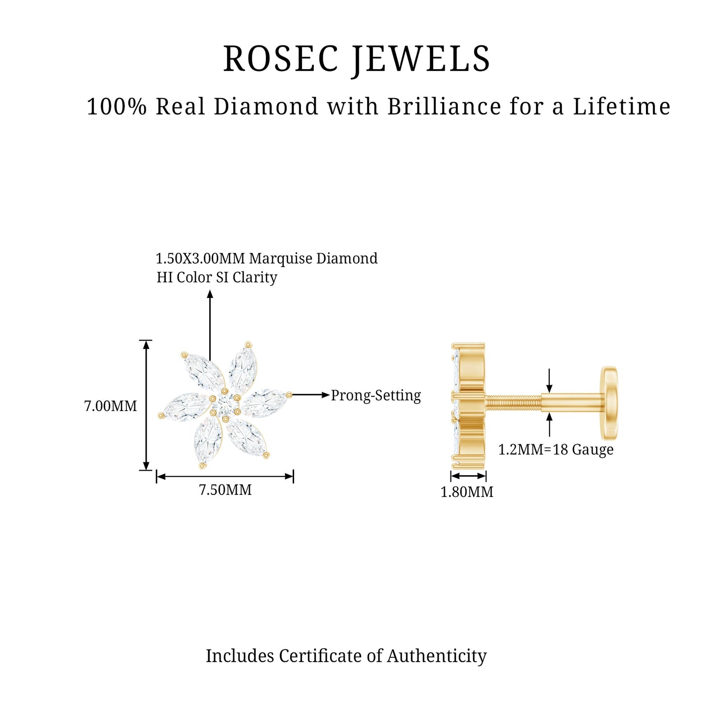 Sparkling Marquise Diamond Flower Helix Earring