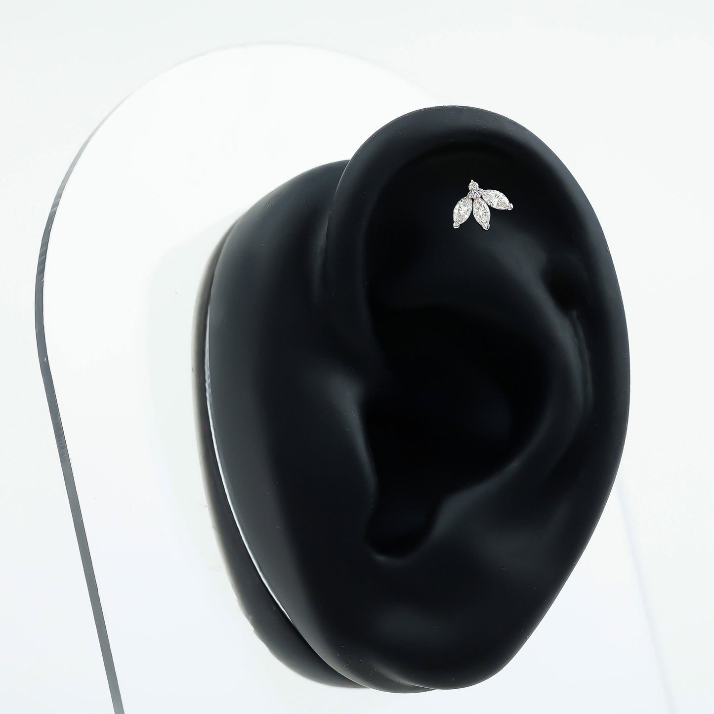 Marquise Cut Diamond Lotus Flower Earring for Cartilage Piercing