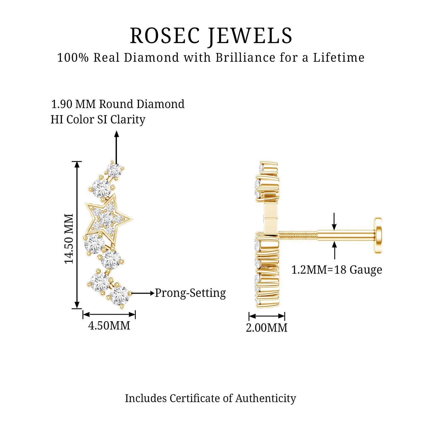 Unique Diamond Star Crawler Helix Earring