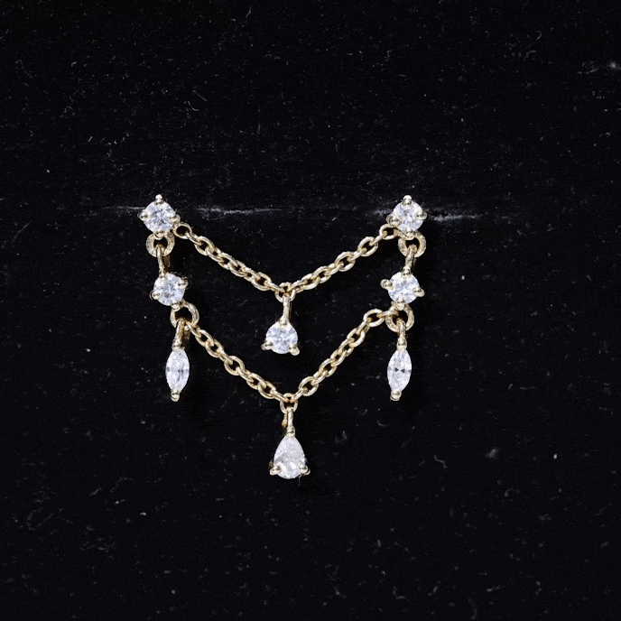 Real Diamond Double Chain Earring for Cartilage Piercing