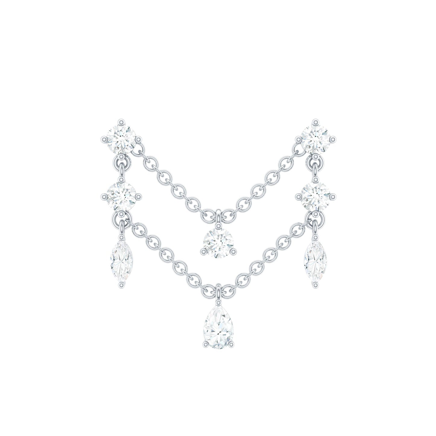 Real Diamond Double Chain Earring for Cartilage Piercing