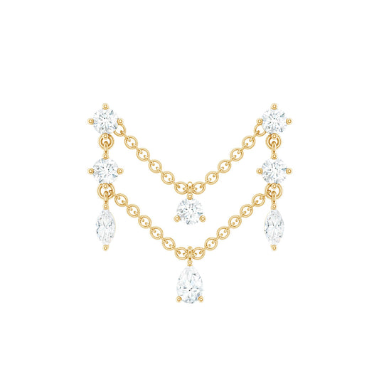 Real Diamond Double Chain Earring for Cartilage Piercing