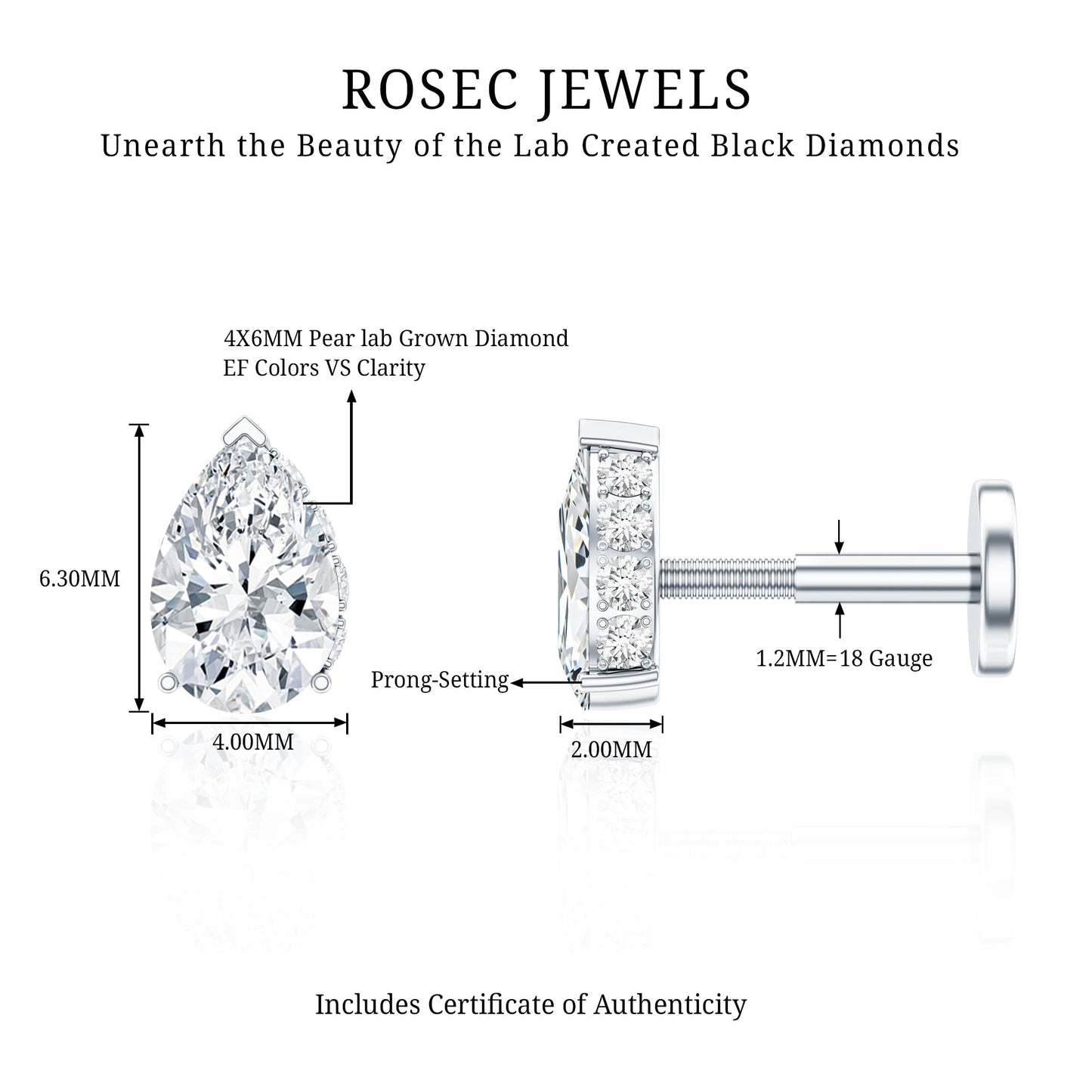 Pear Shaped Diamond Solitaire Tragus Earring