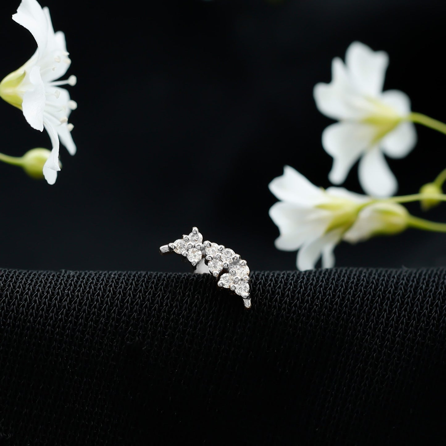 Natural Round Diamond Cluster Curved Helix Earring