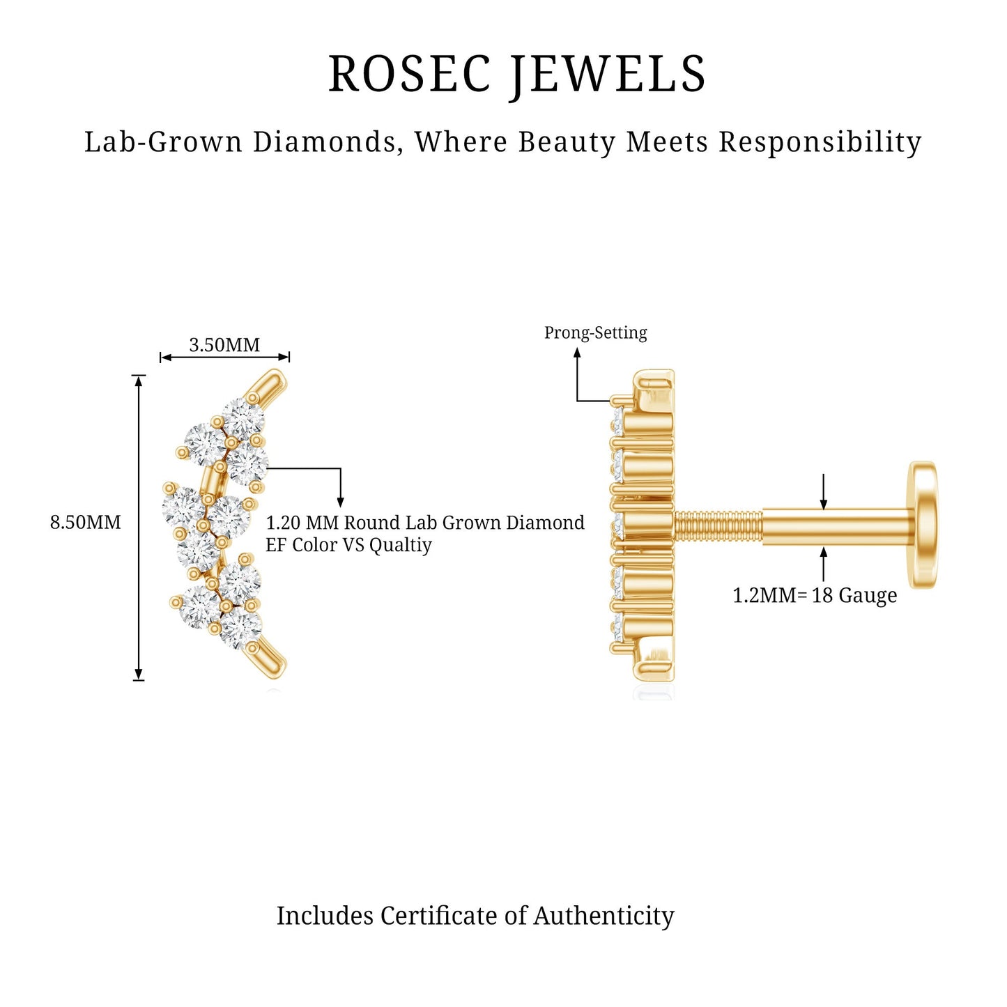 Natural Round Diamond Cluster Curved Helix Earring
