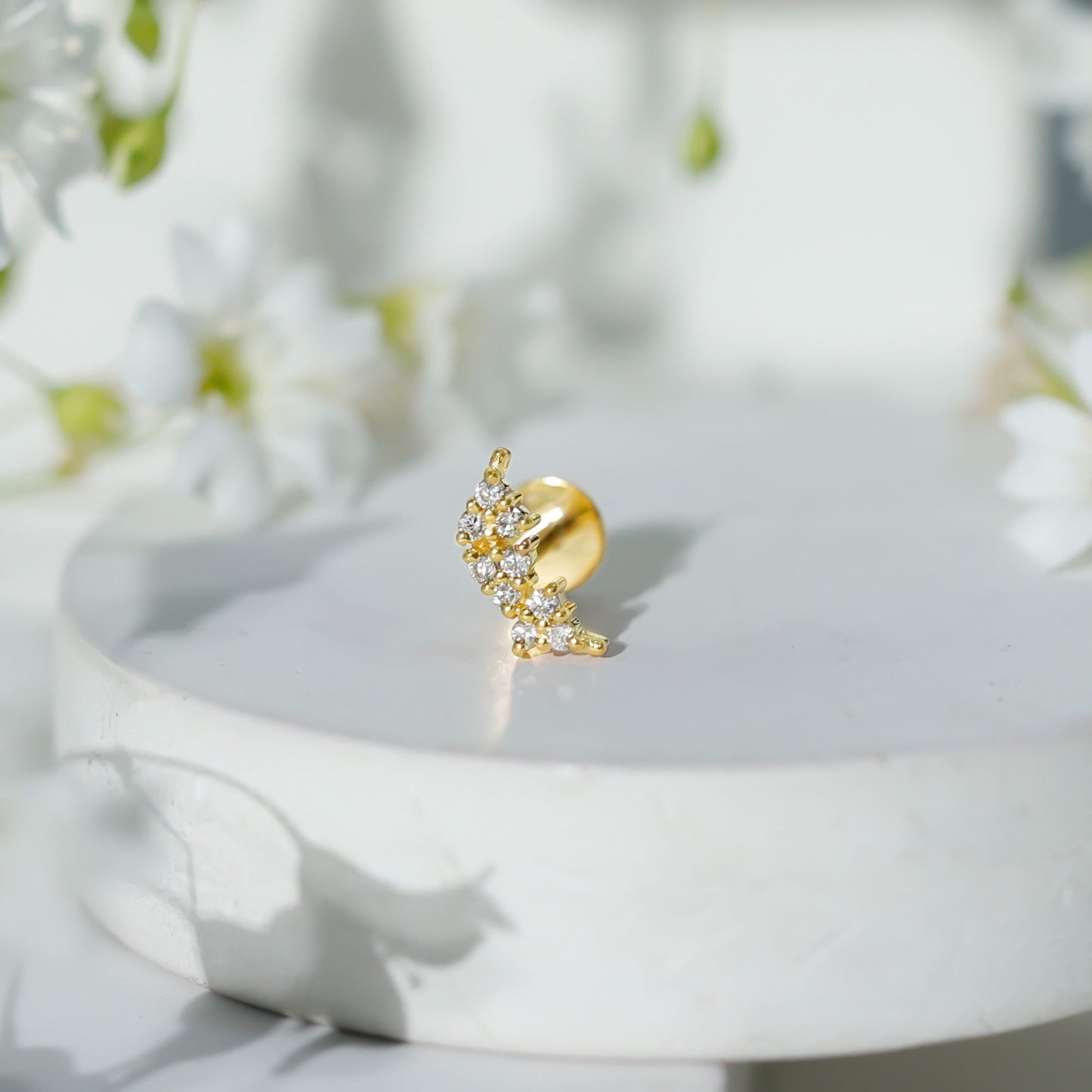 Natural Round Diamond Cluster Curved Helix Earring