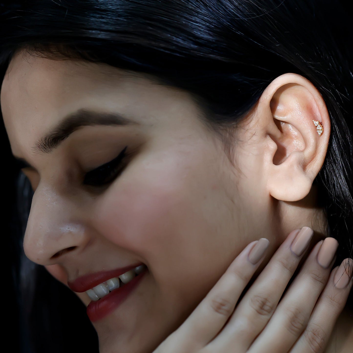Natural Round Diamond Cluster Curved Helix Earring