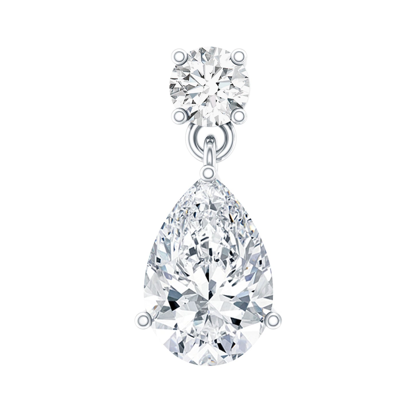 Pear and Round Cut Diamond Stud Drop Helix Earring