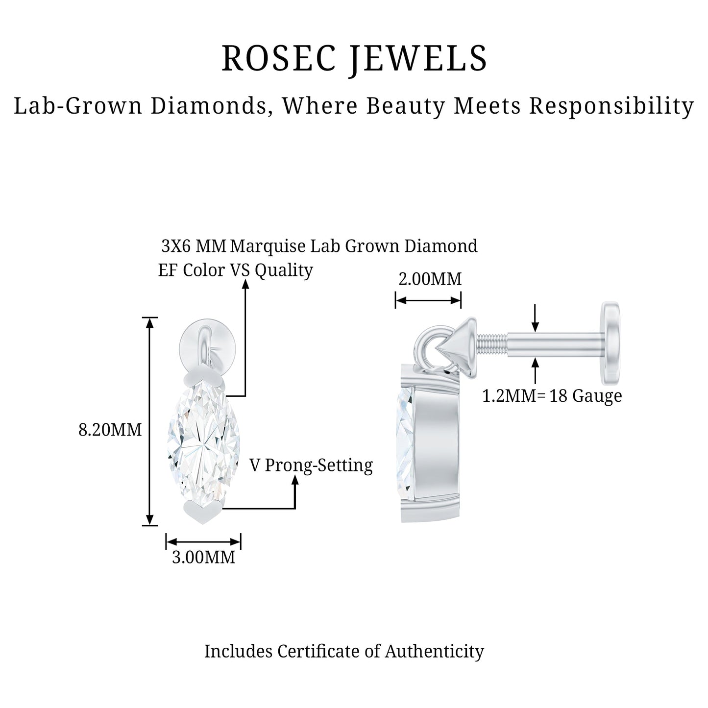 Marquise Diamond Cartilage Dangle Earring