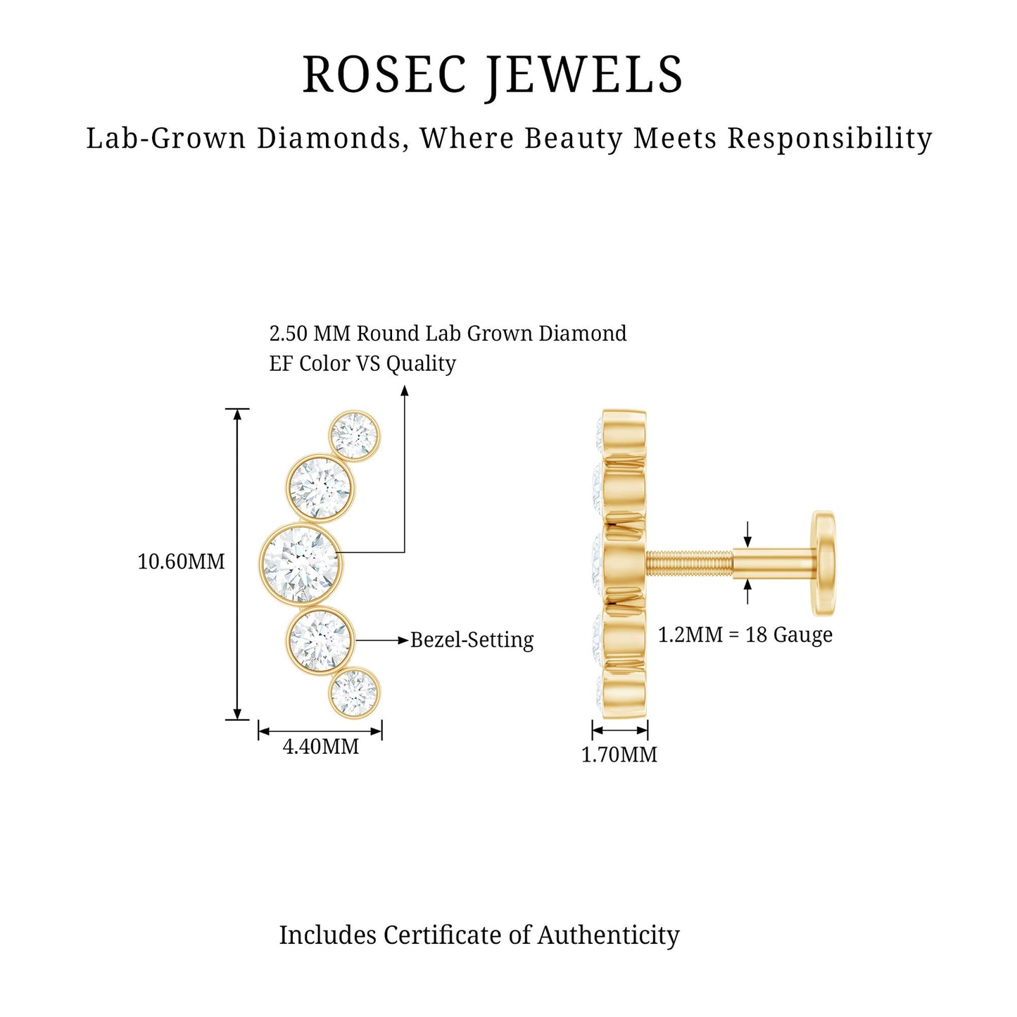 Graduated Diamond Ear Climber Earring in Bezel Setting