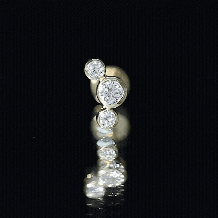 Bezel Set Diamond Three Stone Earring for Helix Piercing