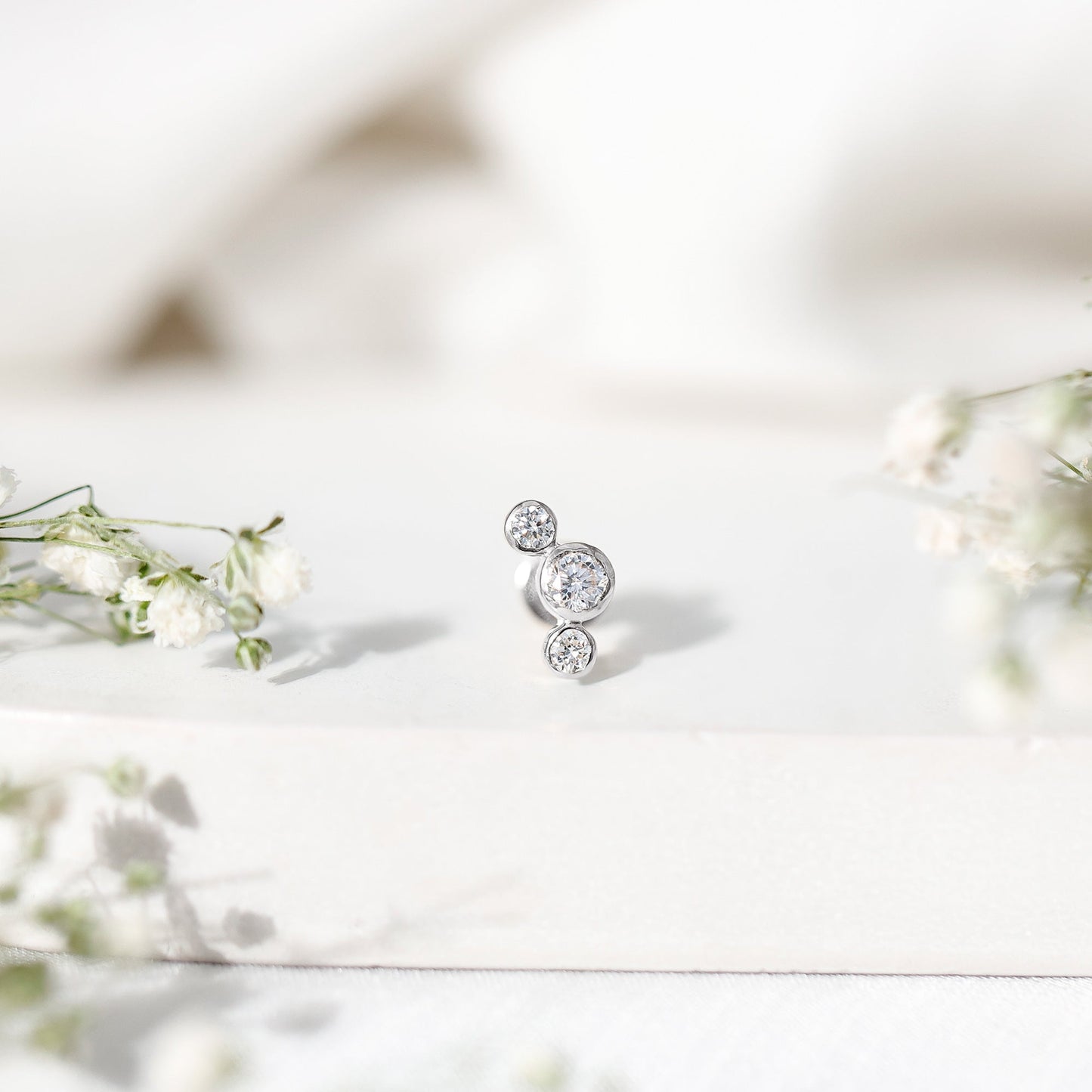 Bezel Set Diamond Three Stone Earring for Helix Piercing