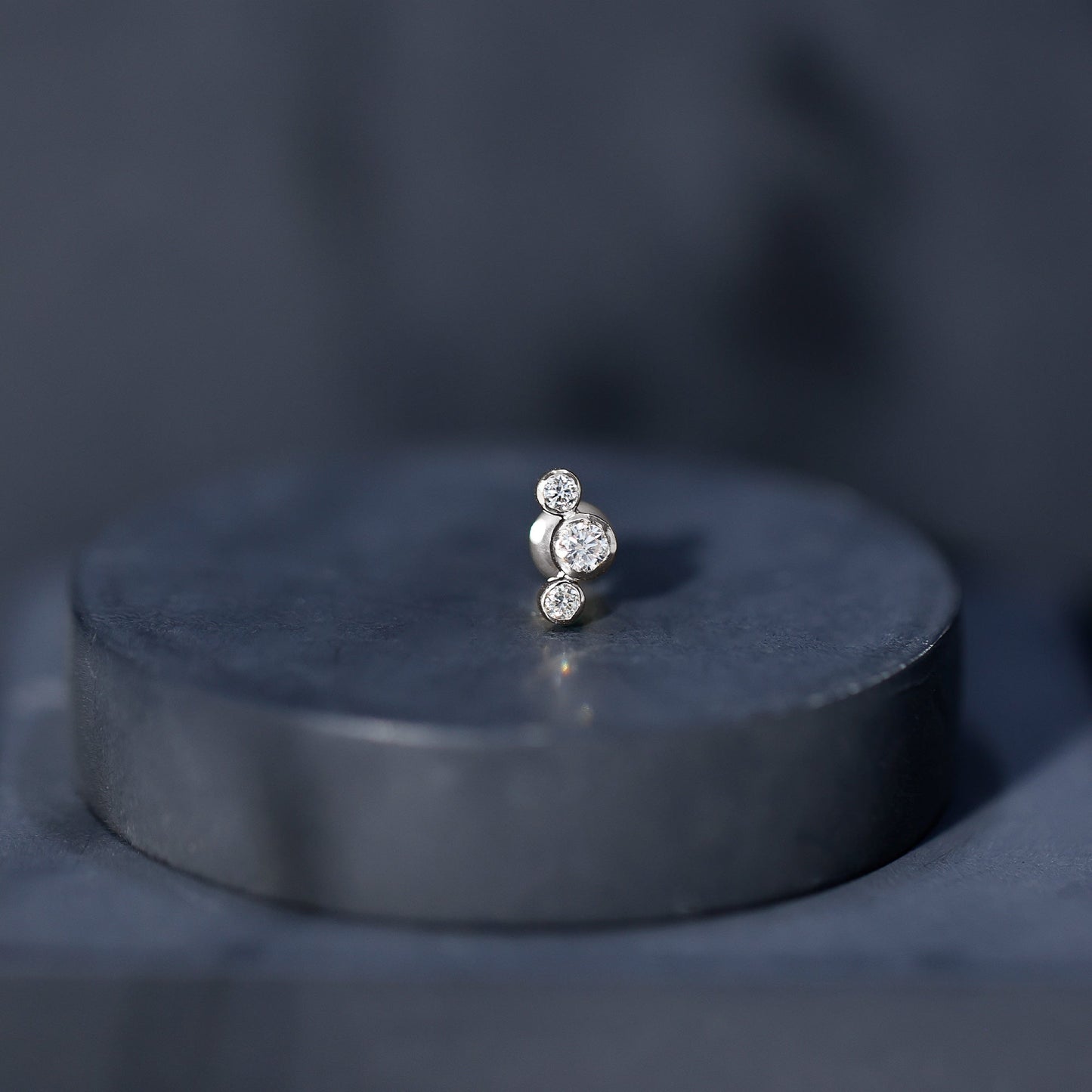 Bezel Set Diamond Three Stone Earring for Helix Piercing