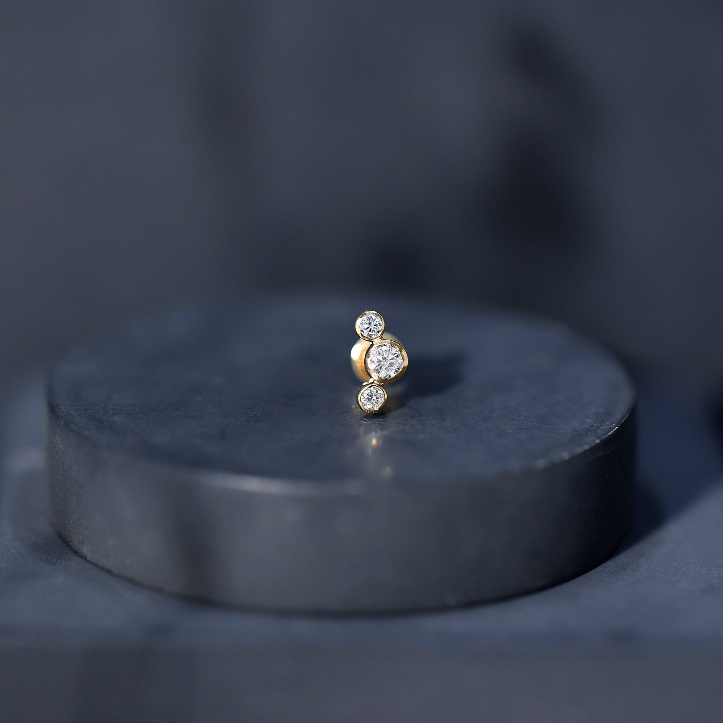 Bezel Set Diamond Three Stone Earring for Helix Piercing