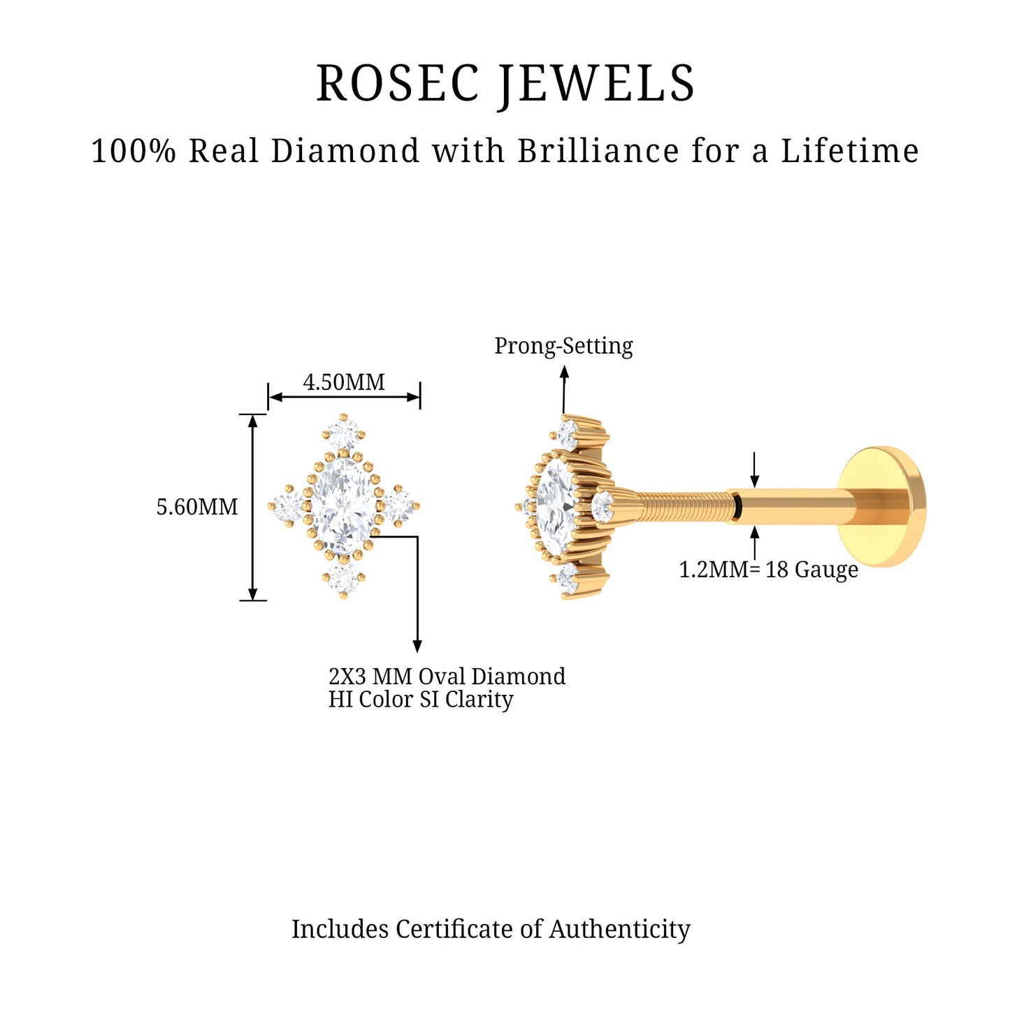 Vintage Inspired Oval Diamond Cartilage Earring