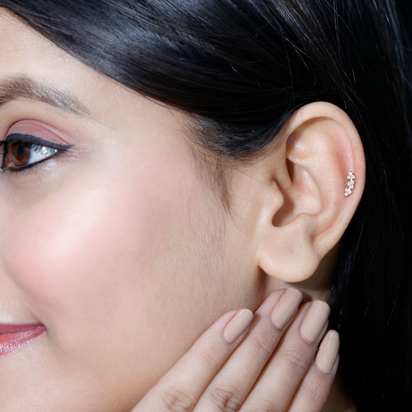 Simple Diamond Curved Helix Earring with Flat Back