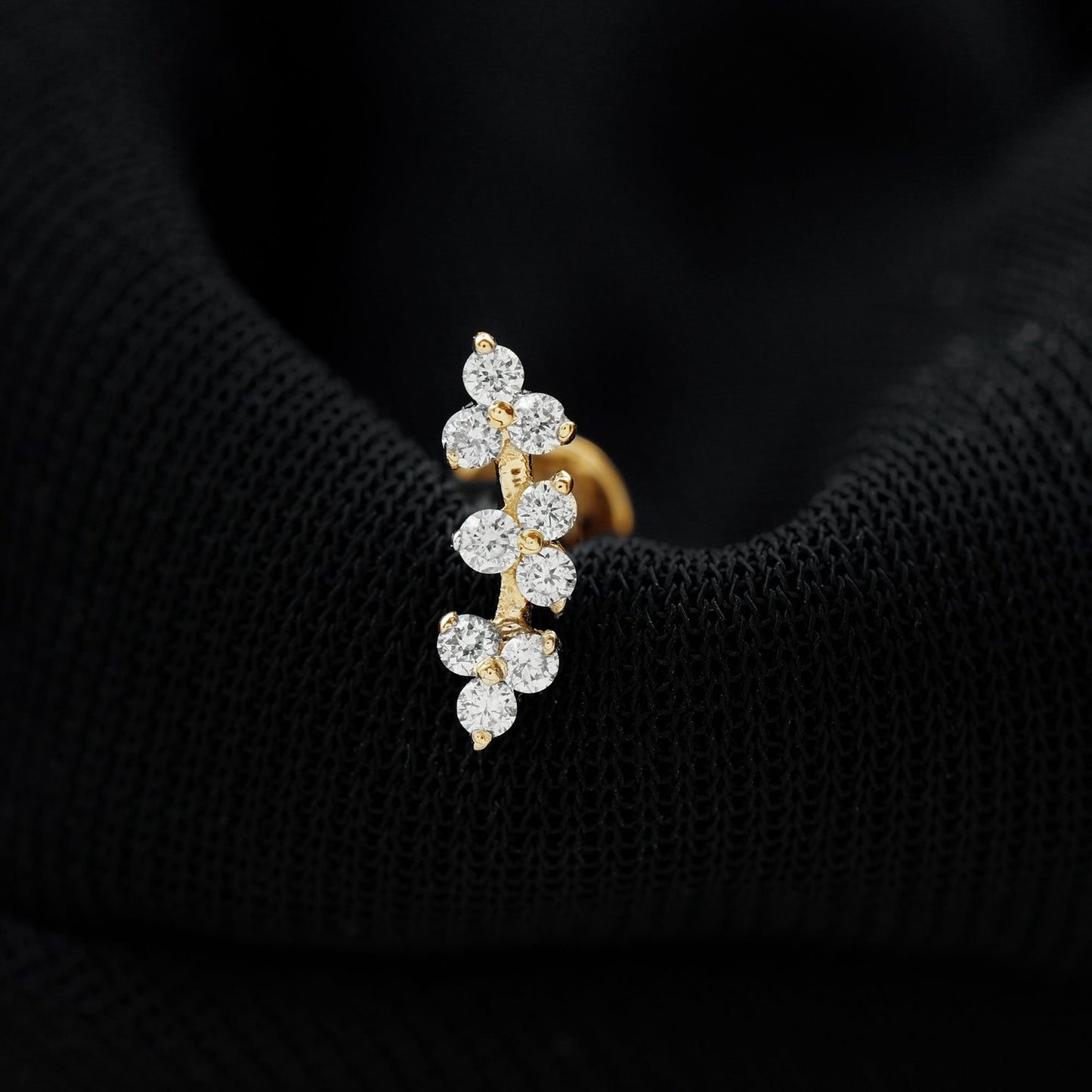 Simple Diamond Curved Helix Earring with Flat Back