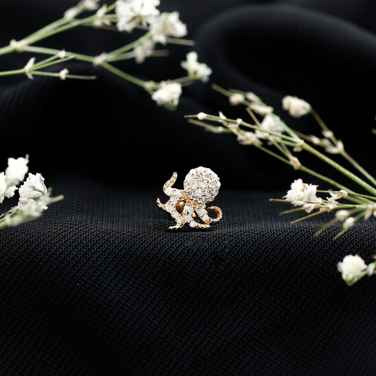 Diamond Octopus Earring with Flat Back