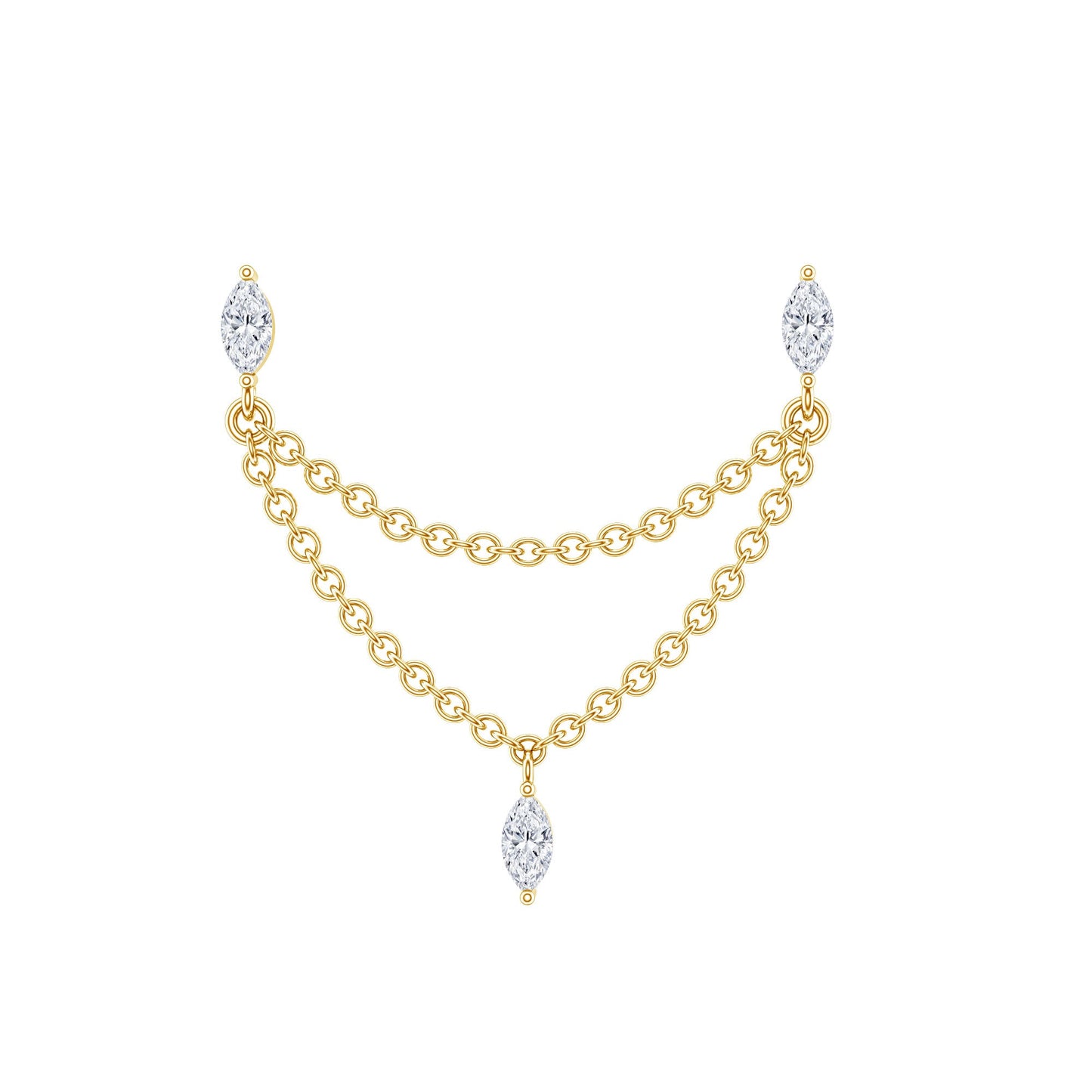 Marquise Diamond Double Piercing Earring with Dangling Chain