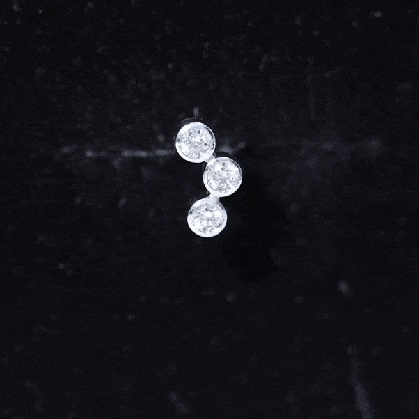 Three Diamond Curved Helix Earring in Bezel Setting