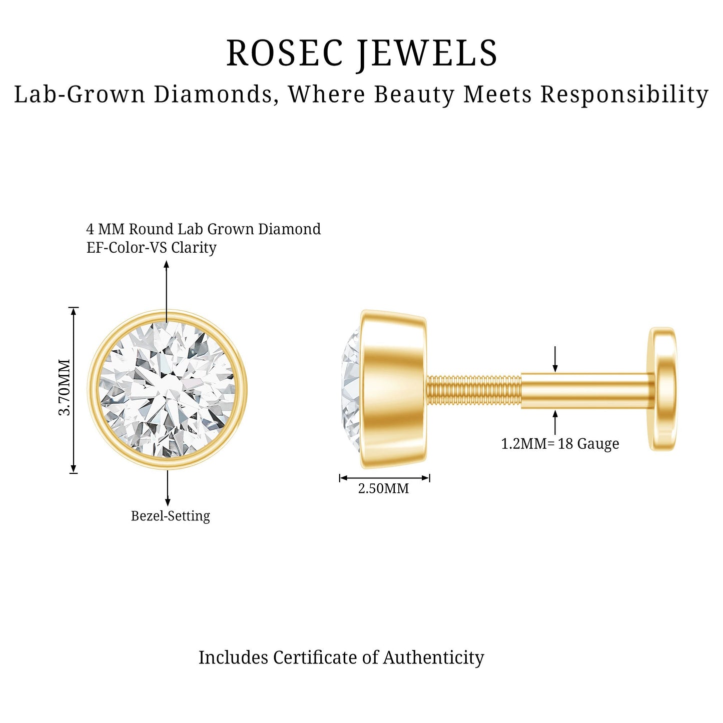 Bezel Set Diamond Solitaire Conch Earring