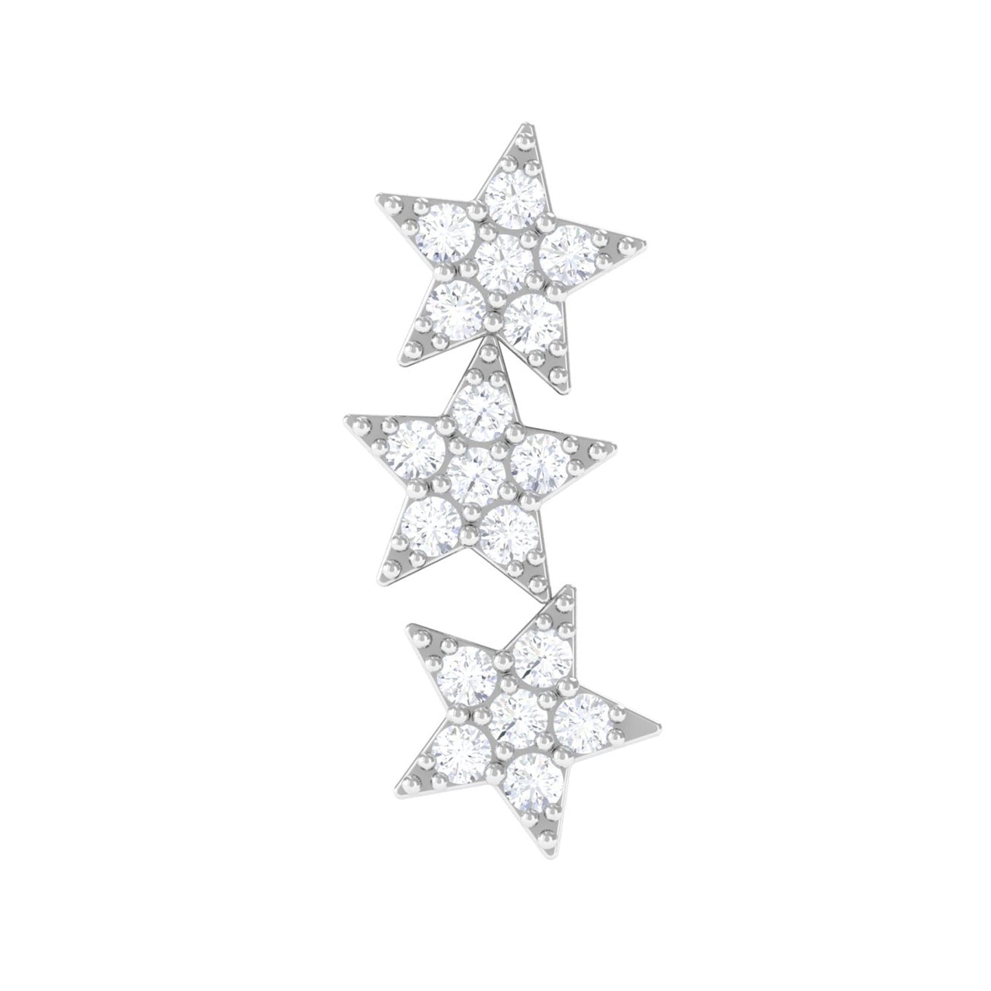 Diamond 3 Star Crawler Earring for Cartilage Piercing