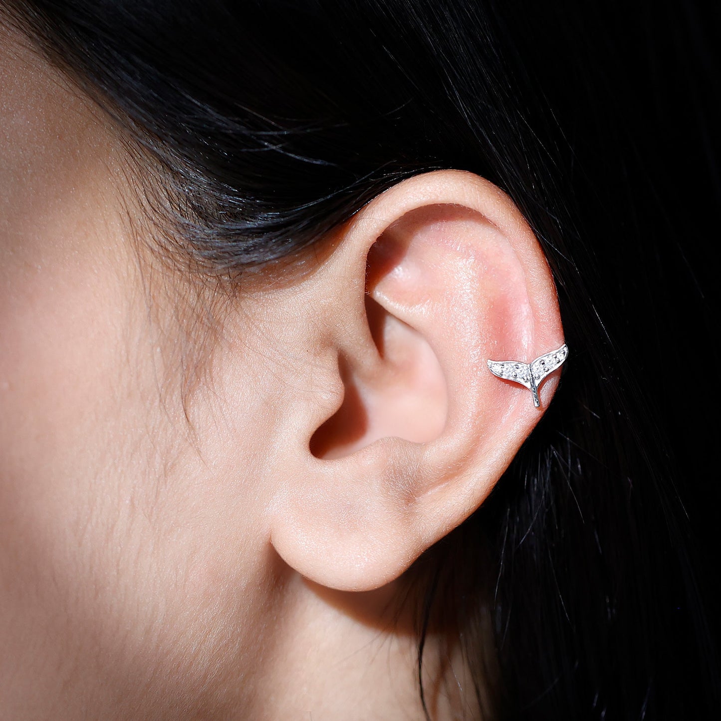 Certified Diamond Whale Tail Earring for Helix Piercing