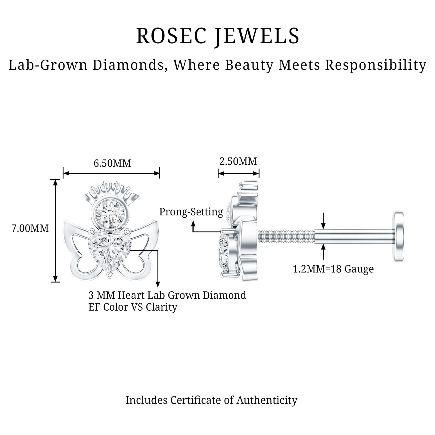 Heart Diamond Angel Earring for Helix Piercing