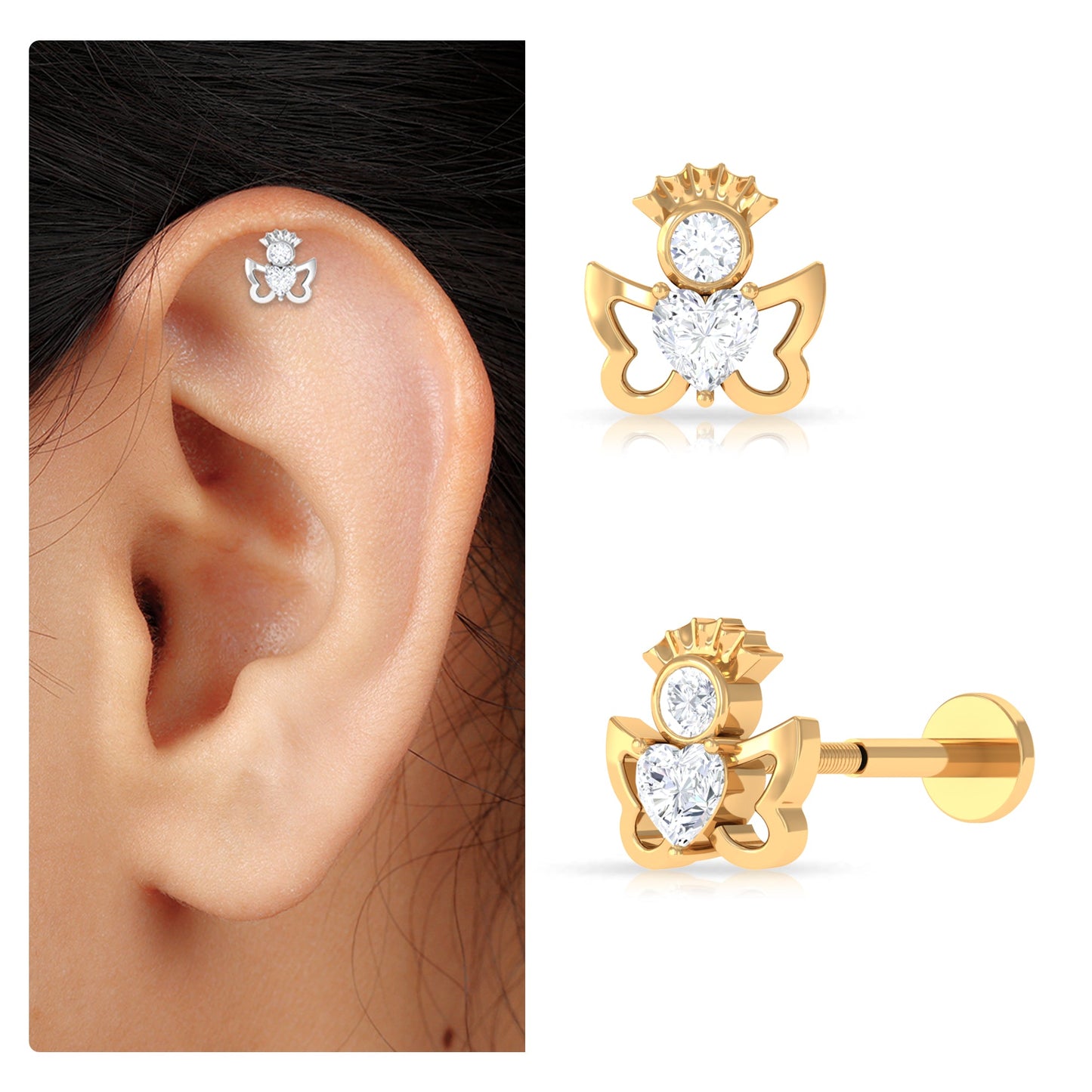 Heart Diamond Angel Earring for Helix Piercing