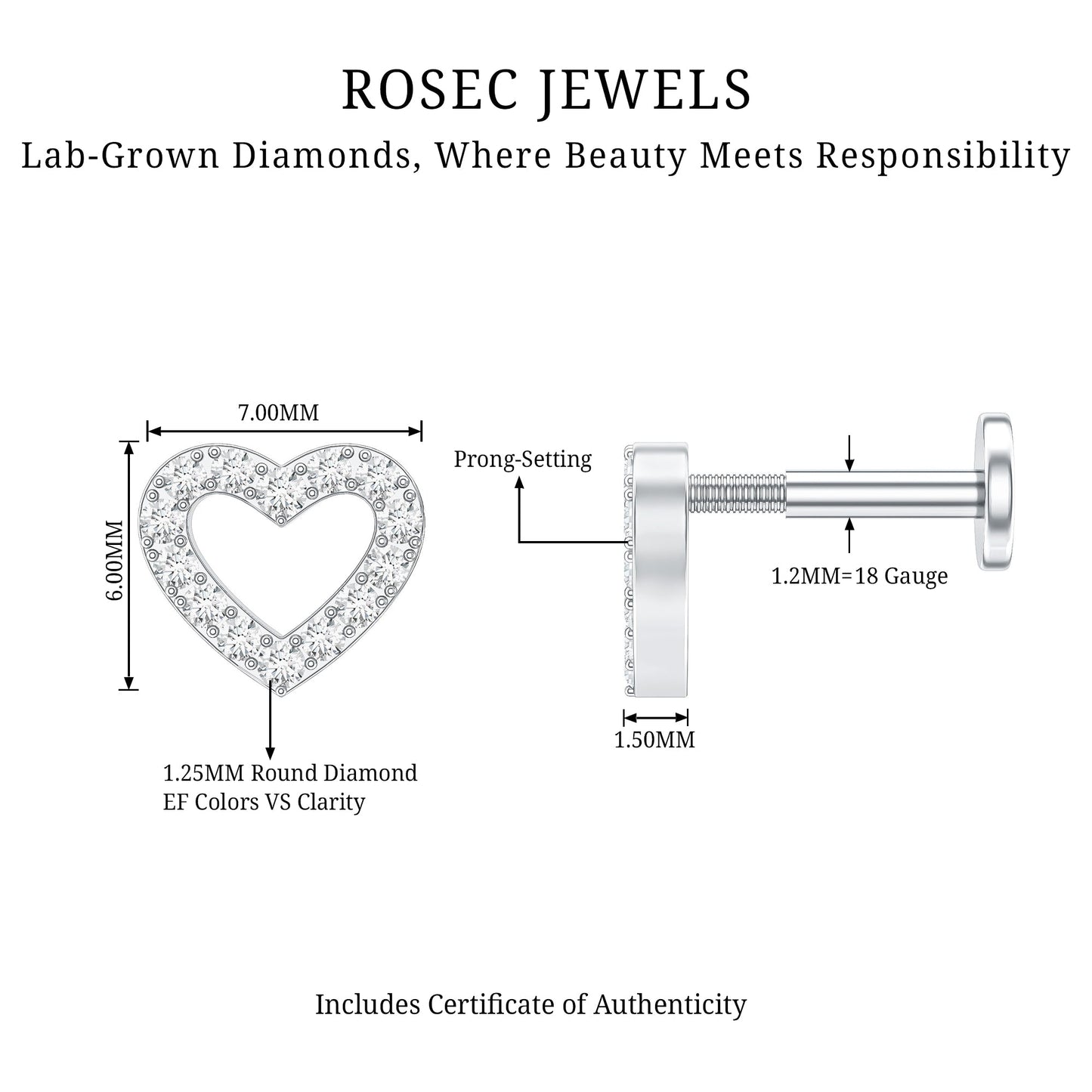 Cute Diamond Open Heart Earring for Helix Piercing