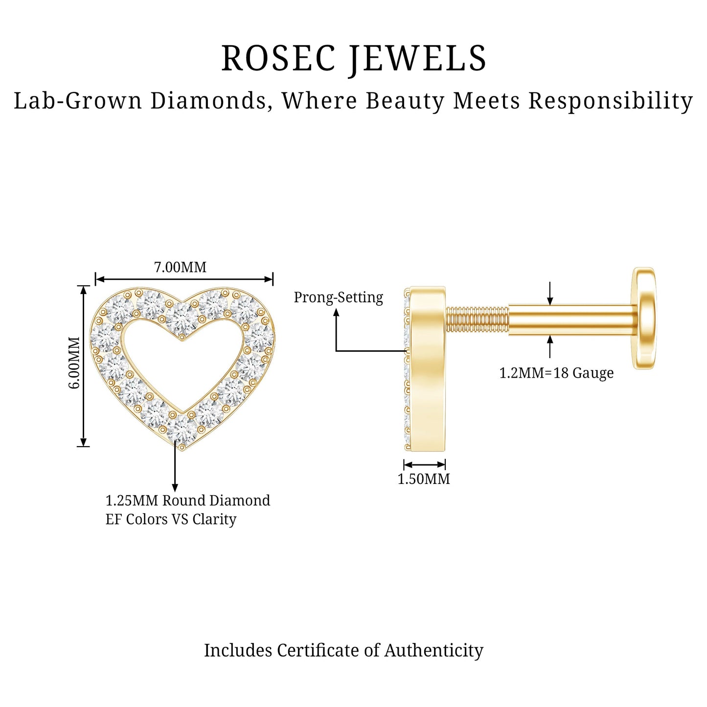 Cute Diamond Open Heart Earring for Helix Piercing