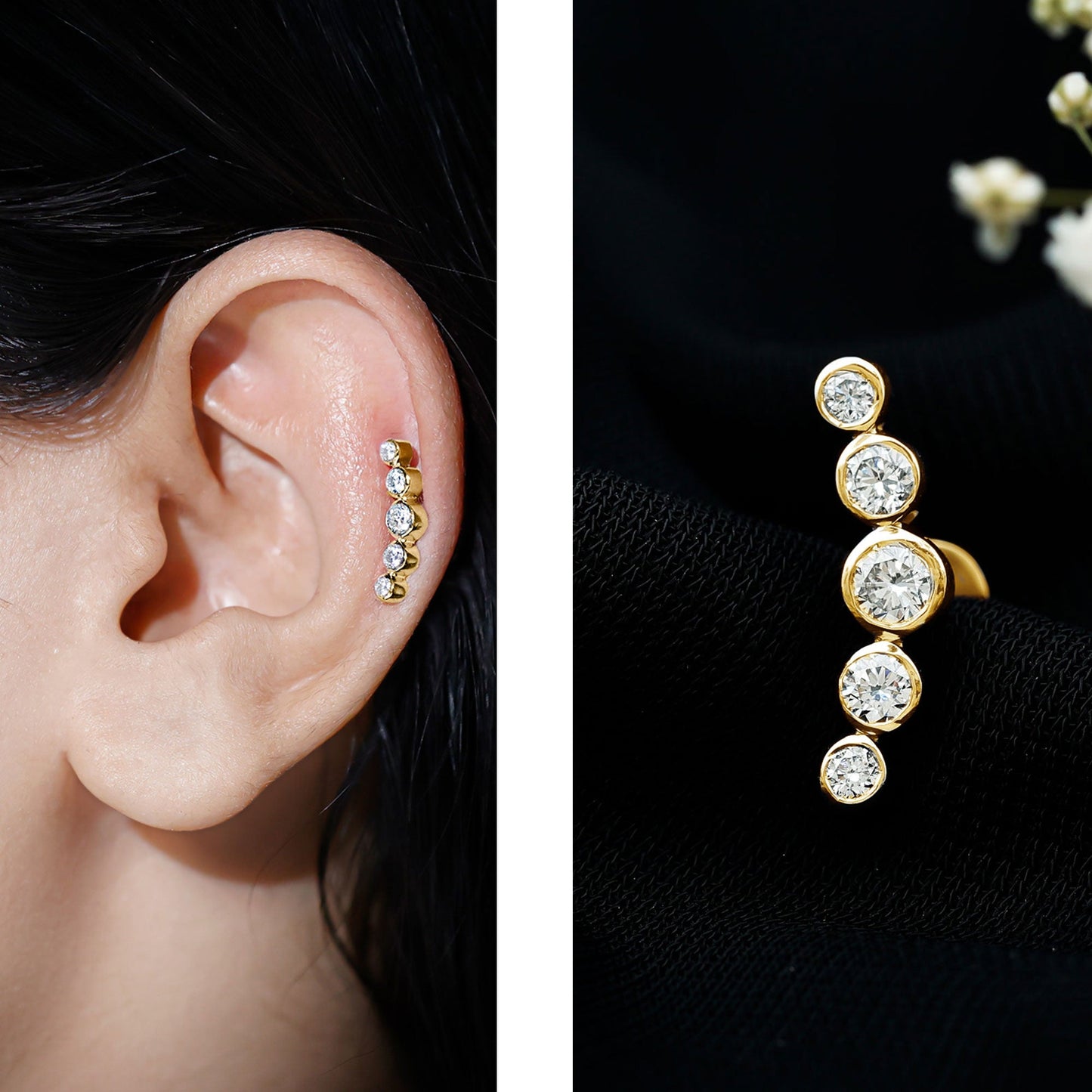 Graduated Style Diamond Crawler Earring for Helix Piercing
