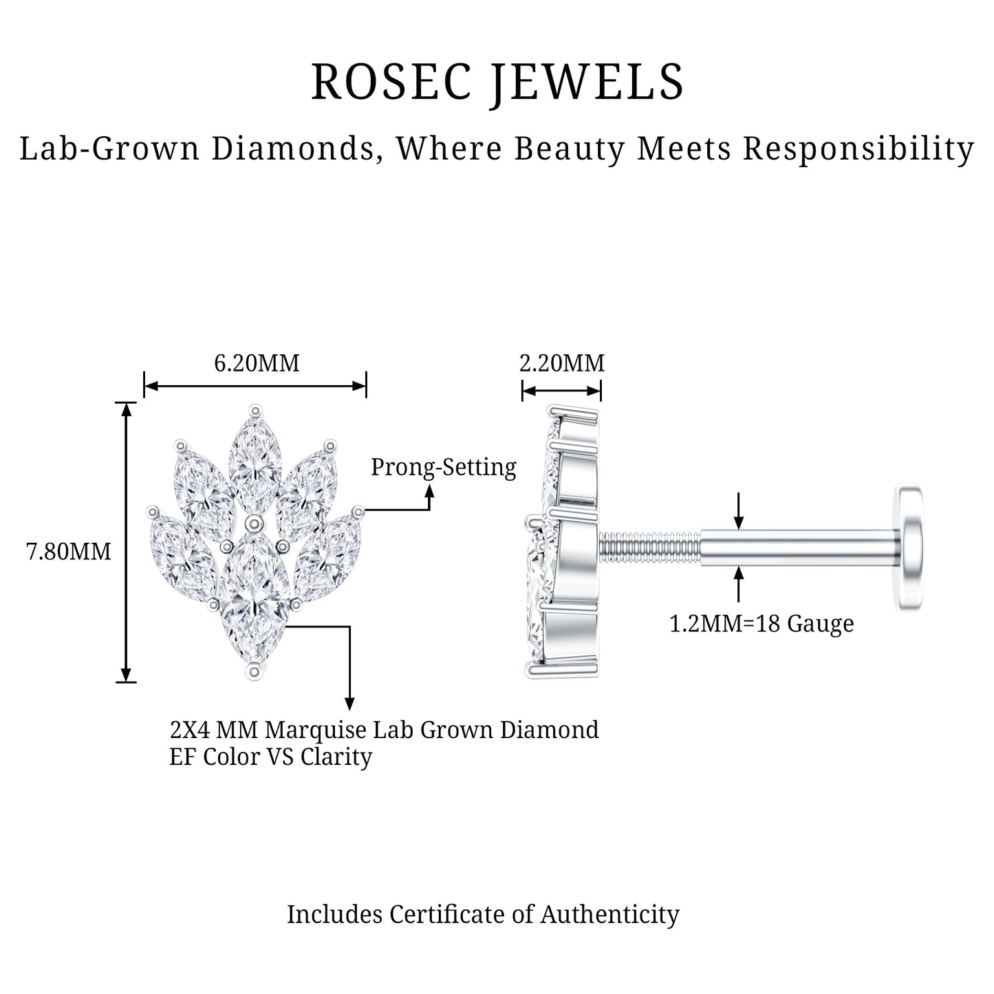 Marquise Diamond Leaf Cluster Helix Earring