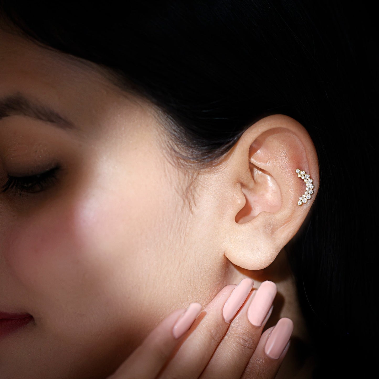Diamond Curved Crawler Earring in Bezel Set