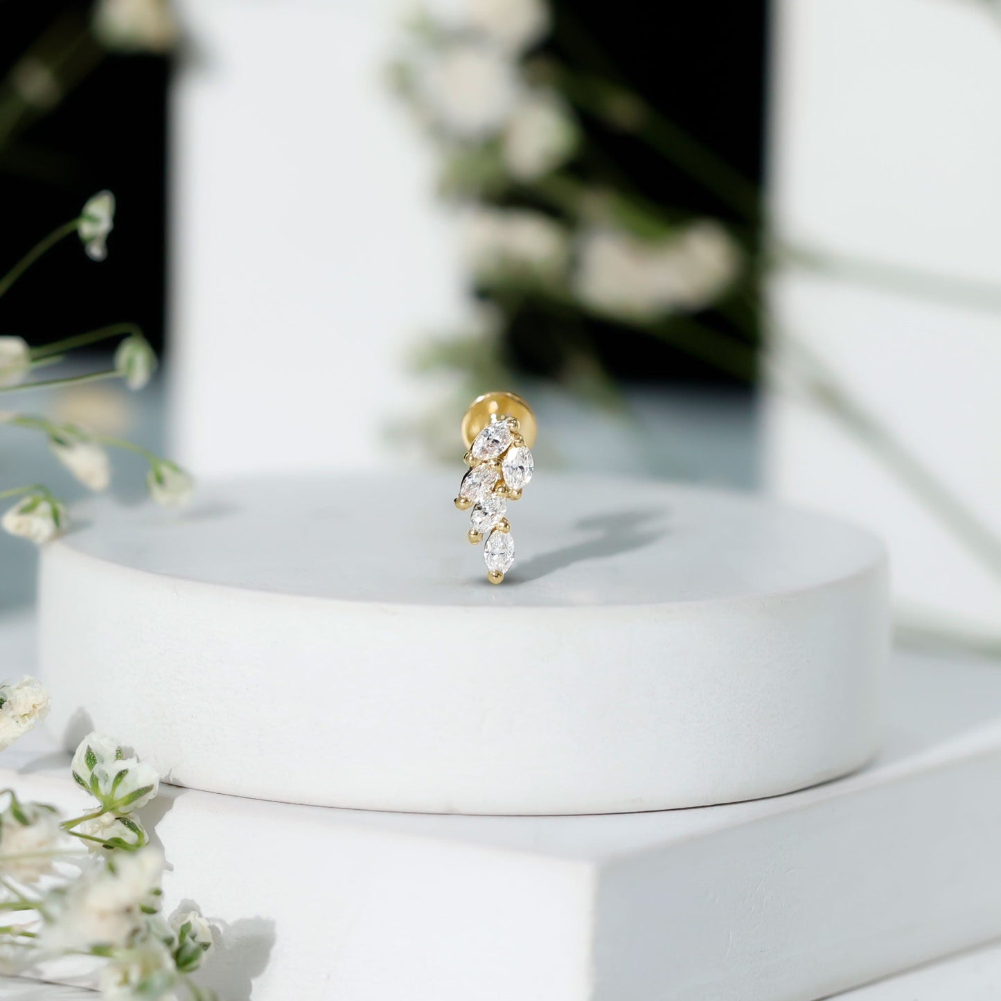Marquise Diamond Leaf Cluster Earring for Helix Piercing