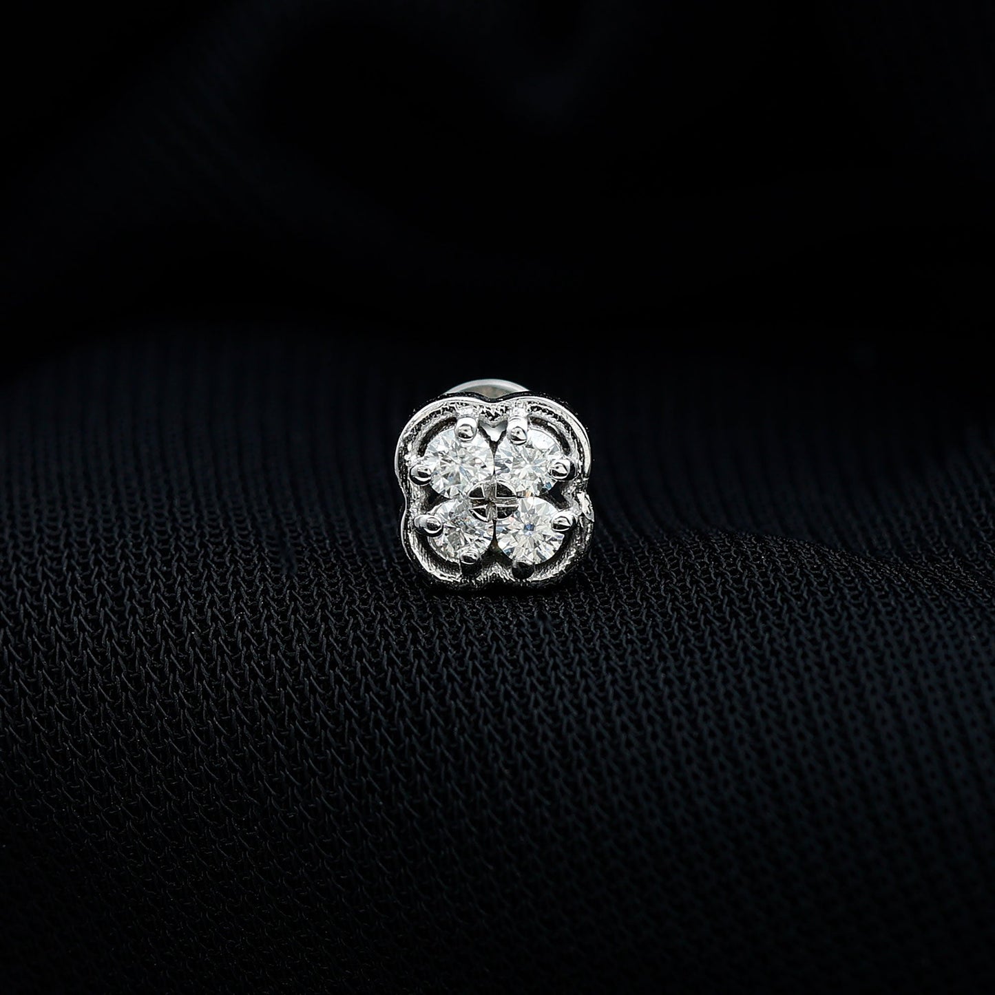 Diamond Flower Cluster Earring for Helix Piercing