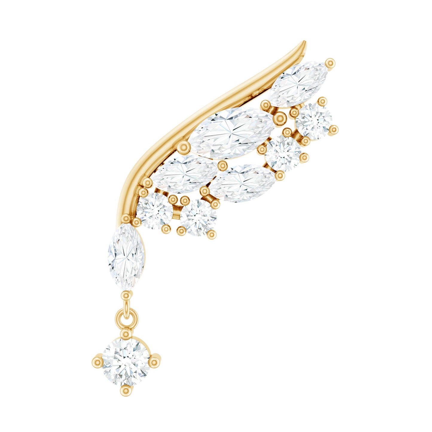 Brilliant Cut Diamond Wing Helix Drop Earring with Flat Back