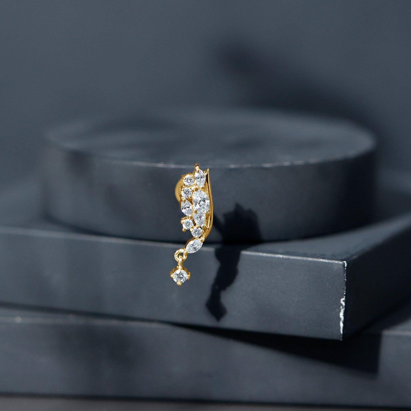 Brilliant Cut Diamond Wing Helix Drop Earring with Flat Back
