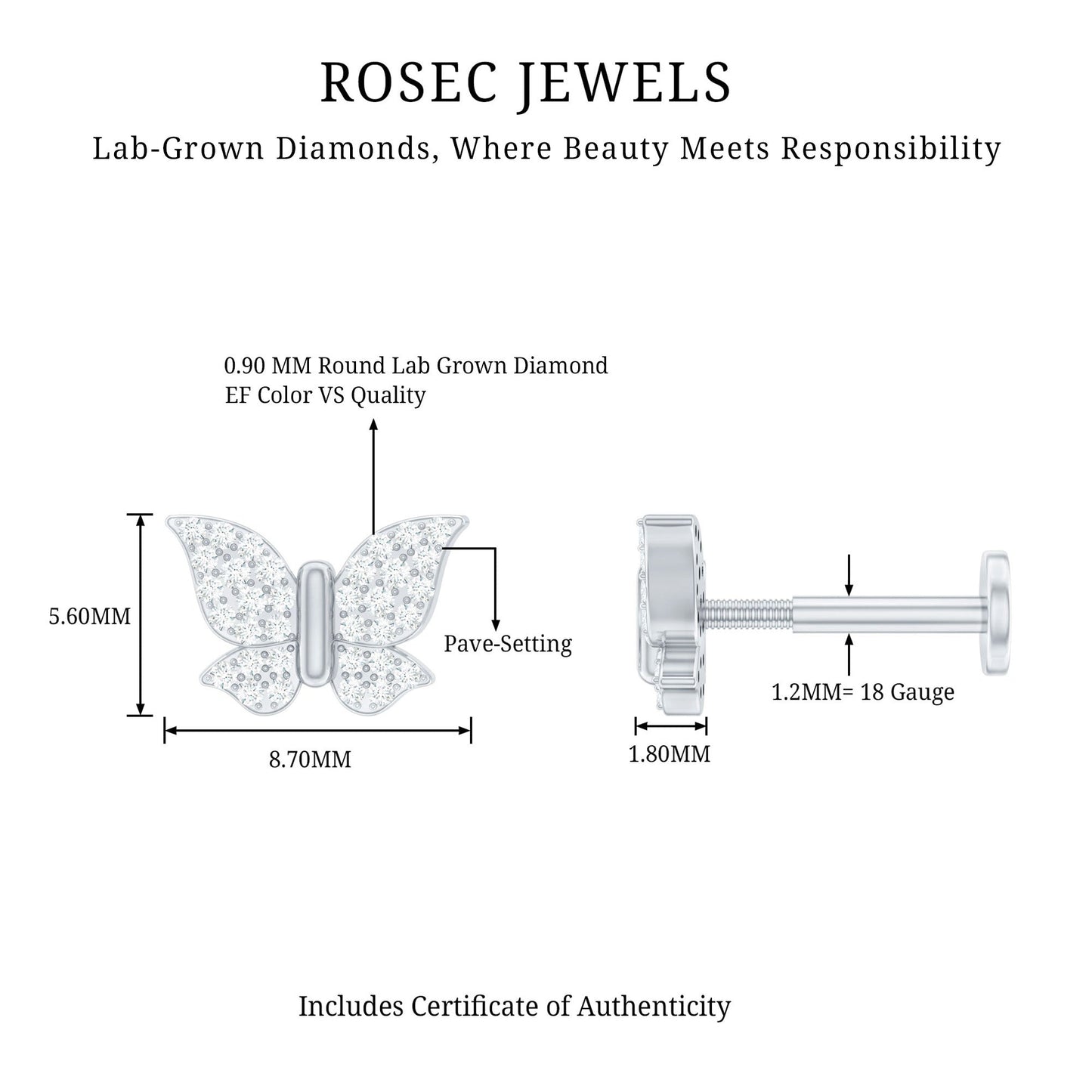 Certified Diamond Butterfly Cartilage Earring
