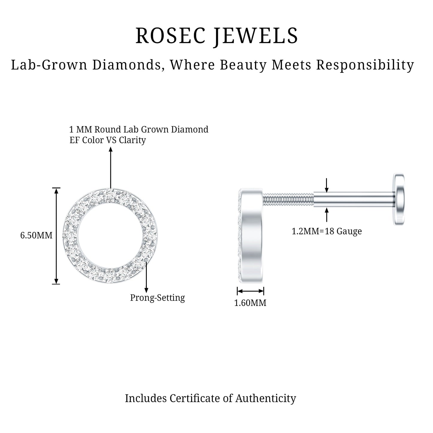 Brilliant Cut Diamond Circle Earring for Helix Piercing