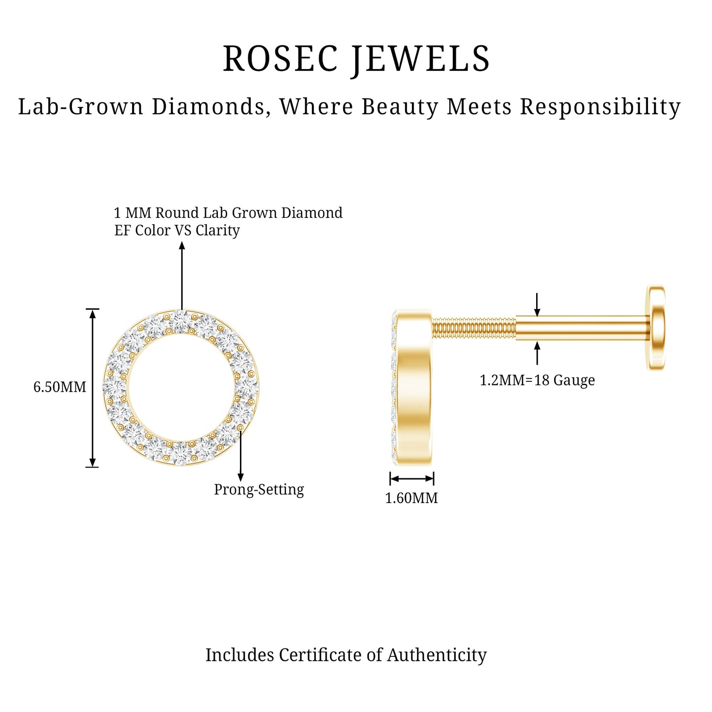 Brilliant Cut Diamond Circle Earring for Helix Piercing