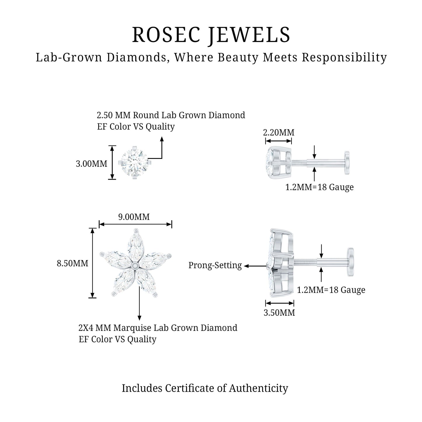 Marquise Diamond Flower Cartilage Earring Set