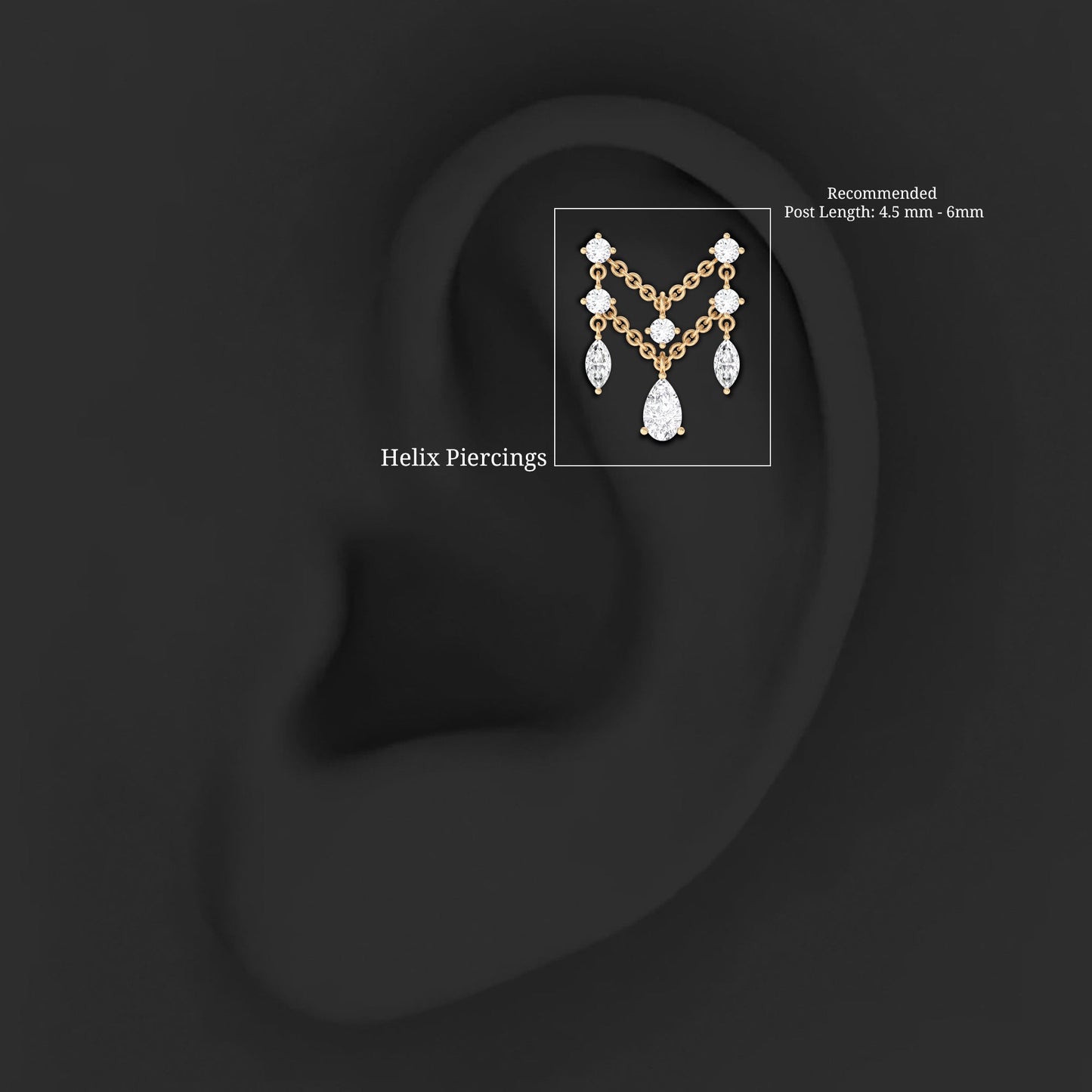 Brilliant Cut Diamond Double Chain Drop Earring for Cartilage Piercing
