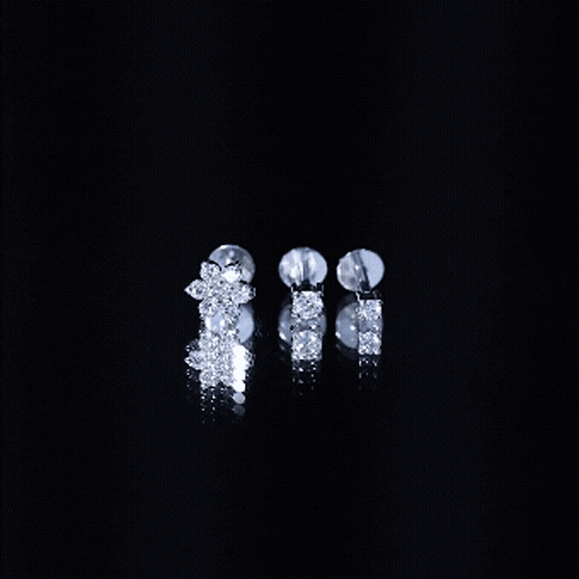 Certified Diamond Flower Helix Earring Set of 3