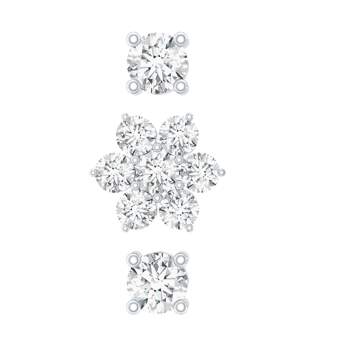 Certified Diamond Flower Helix Earring Set of 3